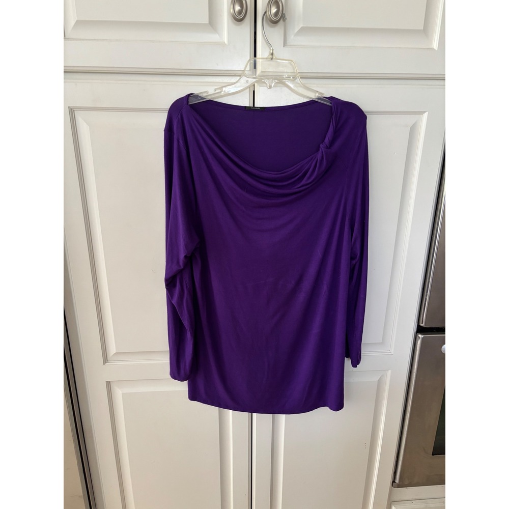 Tahari Womens Purple Cowl Neck Long Sleeve Draped Blouse Top Twist Detail